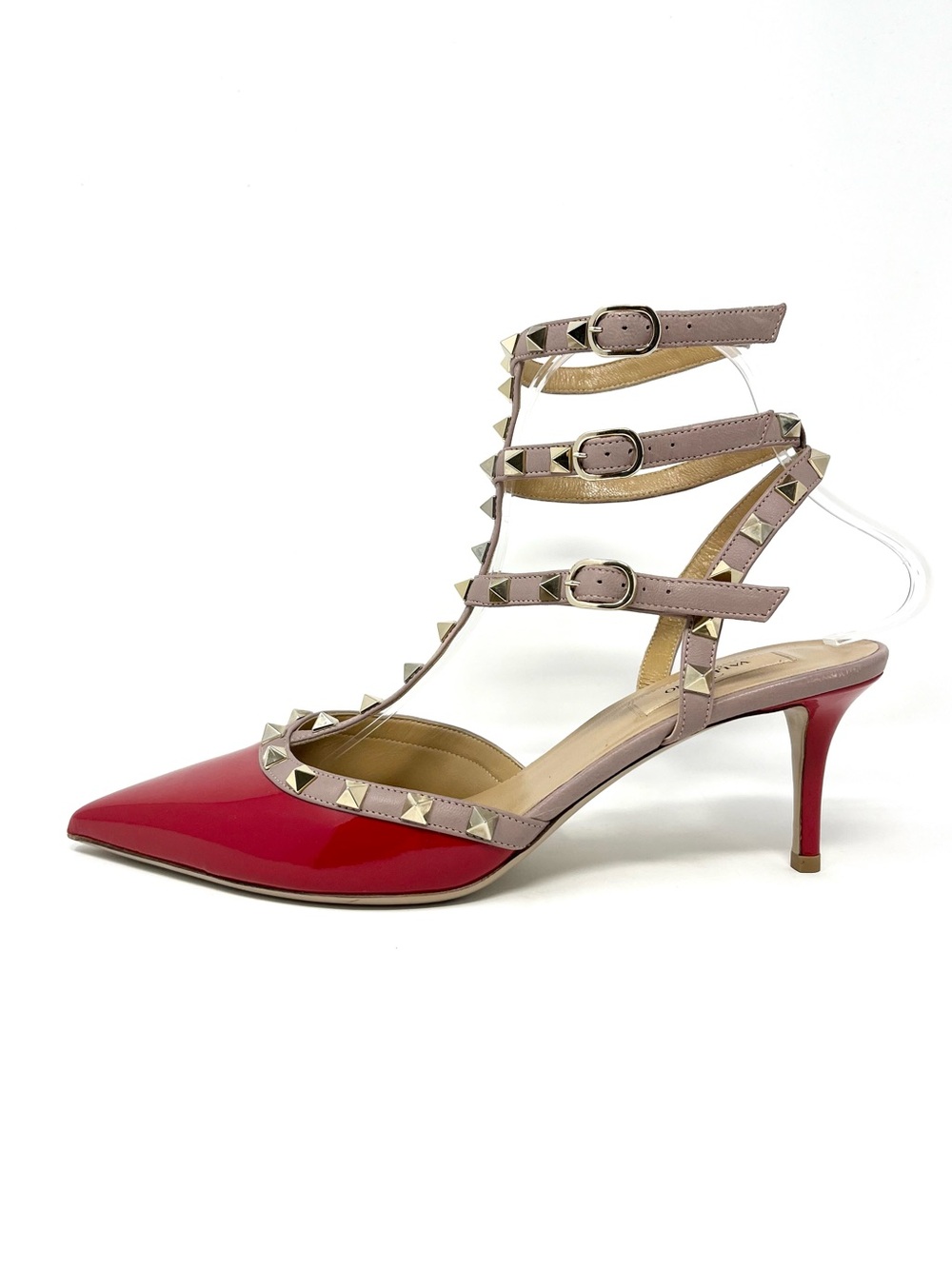 Valentino Garavani Rockstud Caged Slingback High Heels Pumps Red Patent 40.5